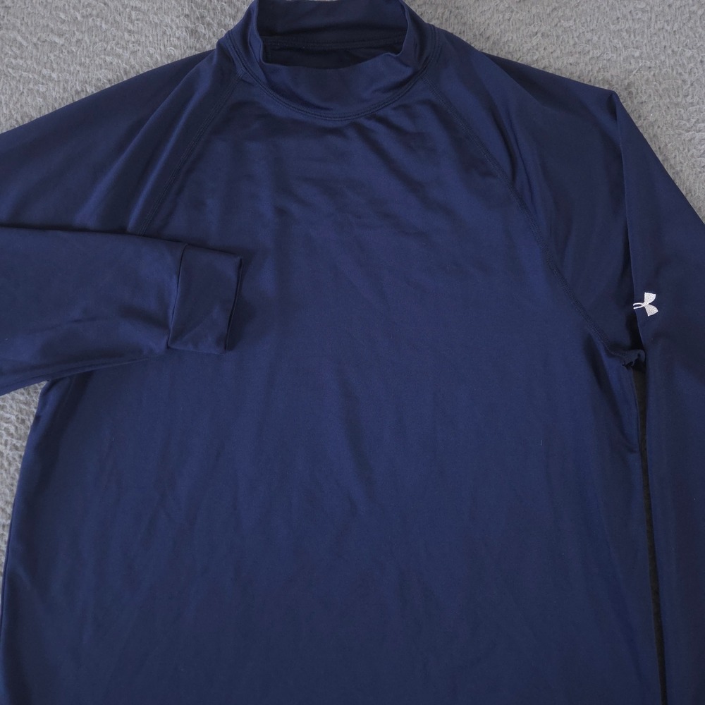 Under Armour Shirt Men L Blue ColdGear Mock Neck Long Sleeve Base Layer Athletic